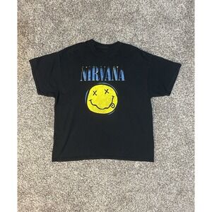 Nirvana T-Shirt Men's S XL Black 100%Cotton Solid Logo Short Sleeve Round Neck